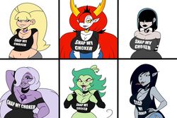 6+girls 6girls adventure_time amethyst_(steven_universe) big_breasts cartoon_network cartoony choker chubby chubby_female curvaceous curvy dark_skin disney disney_channel female female_only fink_(ok_k.o.!_let's_be_heroes) frostbiteboi goth goth_girl gravity_falls hekapoo huge_breasts human large_breasts lucy_loud marceline multiple_girls neckwear nickelodeon ok_k.o.!_let's_be_heroes pacifica_northwest pale_skin plump punk smooth_skin snap_my_choker star_vs_the_forces_of_evil steven_universe teasing the_loud_house tummy wide_hips