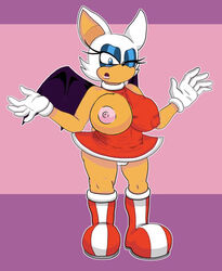 alternate_costume amy_rose amy_rose_(cosplay) anthro big_breasts breasts clothed clothing clothing_swap cosplay dress edit female hi_res huge_ass panties rouge_rose rouge_the_bat solo sonic_(series) tight_clothing tinydevilhorns tinydevilhorns_(artist) wardrobe_malfunction