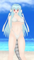 1girls alternate_costume beach big_breasts bikini blue_hair cleavage dragon_tail fire_emblem fire_emblem:_the_blazing_blade itsukiru large_breasts light_blue_hair long_hair looking_at_viewer ninian_(fire_emblem) nintendo ocean open_mouth red_eyes seaside swimsuit tail underboob vaguekatti very_long_hair white_bikini white_swimsuit