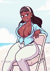 areola areola_slip areolae big_breasts black_eyes black_hair breasts cartoon_network cleavage dark-skinned_female dark_hair dark_nipples dark_skin female gottagoham huge_breasts looking_at_viewer milf nipple_slip priyanka_maheswaran public revealing_clothes steven_universe steven_universe_future tagme thick_thighs voluptuous wide_hips