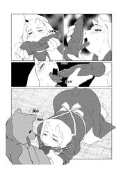 1boy 1girls annoying_dog_(undertale) anthro aoino_broome canine comic comic_page text toriel undertale white_fur white_hair zoophilia