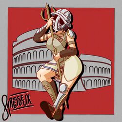 armor big_breasts colosseum female female_only for_honor gladiator_(for_honor) paresseux0w0 solo_female trident