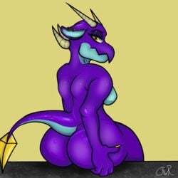 ass_focus big_ass claws female focus_on_ass furry horns kobold omniktwr piercings purple_skin reyna_(omniktwr) scalie tail yellow_eyes