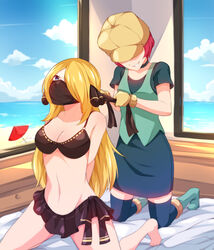 arms_behind_back big_breasts bikini blonde blonde_female blonde_hair blonde_hair_female bondage boots bound breasts cleavage cynthia_(pokemon) gag georgia_(pokemon) nintendo over_the_nose_gag pokémon pokemon pokemon_champion punksamurai putting_on_gag