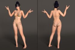 3d ass ass_cleavage black_hair bubble_butt butt_crack dead_or_alive front_and_back hair_bun heart_tattoo large_breasts nyotengu shuubaru venus_bikini voluptuous