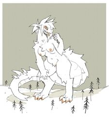 anthro breasts dragon female fur furred_dragon macro plant solo thorn_paw tongue tree