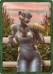 1girls 2018 bear bear_ears big_breasts breasts brown_eyes brown_fur butter claws clothed clothing color colored corn farm farmer farmgirl female female_focus female_only fence fur furry furry_only high_resolution highres jeremy_bernal mammal open_mouth overalls overalls_only ranch ranch_girl signature sky teeth teeth_showing tongue tongue_out