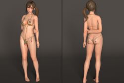 1girls 3d ass ass_cleavage brown_hair bubble_butt butt_crack dead_or_alive dead_or_alive_xtreme_venus_vacation front_and_back heart_tattoo large_breasts misaki_(doa) shuubaru side_ponytail venus_bikini voluptuous