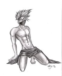 hatake_kakashi kakashi_hatake male male_only monochrome naruto solo tagme topless wara