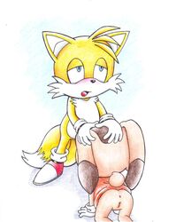 1boy 1girls anthro anus ass color cream_the_rabbit fellatio female fluffy_tail fox fur furry implied_oral interspecies male oral oral_sex rabbit sega shadowlink350 simple_background sonic_(series) straight tails toony vagina vulva