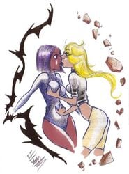 2girls big_breasts breast_grab dc dc_comics female female_only inferno_edits kissing multiple_girls rachel_roth raven_(dc) straight_hair teen_titans terra terra_(dc) yuri