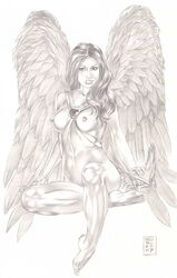 1girls 2007 dc female female_only gene_espy hawkgirl monochrome solo tagme