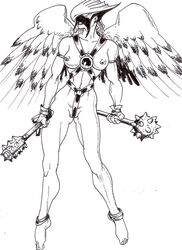 1girls artist_request breasts dc female female_only hawkgirl kendra_saunders mask monochrome nipples solo tagme