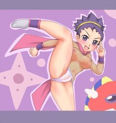 1girls breasts cameltoe clothes color female female_only gym_leader human human_only janine_(pokemon) namaniku_(gaspoppo) nintendo open_eyes open_mouth pokemon pokemon_gsc raised_leg round_ears solo tagme