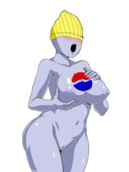 1girls big_breasts breast_squeeze breasts busty female grabbing_own_breast grey_body grey_nipples grey_skin mascot nipples nude pepsi pepsiwoman pussy solo thick_thighs thigh_gap vagina