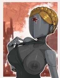 1girls areola areolae athletic_female atomic_heart big_boobs big_breasts big_tits blonde_hair faceless_female female female_only metallic_body nipple_slip nipples pulling_clothing roadiesky robot robot_girl solo solo_female solo_focus star_(symbol) sехual tagme the_twins_(atomic_heart)