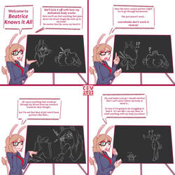 ! 1:1 2021 4koma ? all_the_way_through animal_humanoid anthro asinus asinus_humanoid ass_up beatrice_wilkins big_breasts big_nose black_eyewear black_glasses bodily_fluids breasts broken_penis brown_body brown_fur brown_hair buckteeth cev chalk chalkboard chibi chubby_female closed_eyes clothed clothing comic cum cum_from_mouth cum_in_mouth cum_inside cum_while_penetrated deepthroat digital_media_(artwork) disembodied_head disembodied_penis donkey donkey_humanoid dress_shirt dullahan ejaculation english_text equid equid_humanoid equine equine_humanoid eyewear fellatio female fully_clothed fur genital_fluids genitals glasses green_eyes hair hand_on_face hi_res hooves humanoid humor long_ears long_hair looking_at_viewer male male/female mammal mammal_humanoid narrowed_eyes neck_bulge necktie nude open_mouth oral penetration penis shirt shocked slightly_chubby smile solo speech_bubble teeth text topwear trans_woman transfem