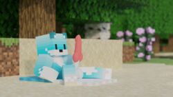 blue_fur canid canine canine_penis fox male male_only minecraft outside river towel unfoe363