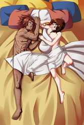 bedroom_setting blanket coco_adel convenient_censoring crack_pairing crack_ship dark-skinned_male dark_skin fox_alistair interracial marlomora muscular muscular_male post_sex rwby wholesome