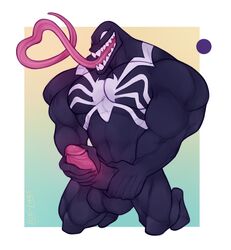 1boy erection leelikessmut male male_only marvel masturbation muscular nude solo spider-man_(series) symbiote tongue_out venom_(marvel) yaoi