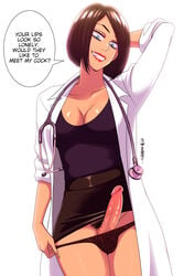 1futa anasheya artist_signature ball_bulge balls balls_in_panties balls_under_clothes black_hair blue_eyes bob_cut breasts brown_hair cleavage clothed clothing contrapposto dialogue doctor english_dialogue english_text erection erection_under_clothes erection_under_skirt futa_only futadom futadom_caption futanari intersex labcoat large_breasts large_penis light-skinned_futanari light_skin long_fingernails looking_at_viewer miniskirt olga_feverwood one_hand_behind_head open_clothes original original_character panties panty_bulge penis penis_out penis_under_clothes penis_under_skirt pose pubic_hair red_lipstick skirt skirt_lift smile solo solo_futa stethoscope talking_to_viewer teeth testicles text underwear uniform veiny_penis