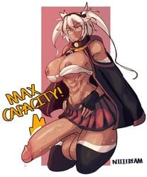 1futa abs areolae balls big_breasts breasts dark-skinned_futanari dark_skin erection futa_only futanari huge_cock kantai_collection large_breasts musashi_(kantai_collection) muscular_futanari nicecream nipples penis solo sweat sweatdrop testicles