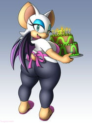 1girls anthro cake female female_only huge_ass master_emerald omegasunburst rouge_the_bat sega shortstack slippers solo solo_female sonic_(series) thick_thighs