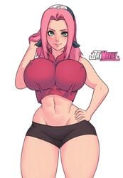 alternate_breast_size big_breasts breasts comic cover erect_nipples female female_only huge_breasts human impossible_shirt jay-marvel large_breasts lips naruto naruto_(classic) nipples pink_hair pussy sakura_haruno shounen_jump solo voluptuous wide_hips