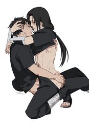 2boys ass ass_grab black_hair blush clothed_sex clothing feet gay hand_on_ass incest long_hair male/male male_penetrating multiple_girls naruto naruto_(series) naruto_shippuden pants pants_down sandals shinemoe shirt shirt_lift short_hair sitting sitting_on_person straight toes uchiha_itachi uchiha_shisui undressing yaoi