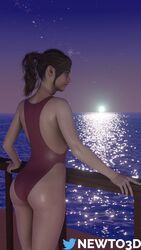 1girls 3d bikini blender claire_redfield clothing evening female human newto3d resident_evil resident_evil_2 resident_evil_2_remake smiling solo solo_female