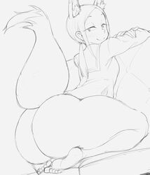 1girls ass barefoot big_ass big_butt blush bottomless diary_of_our_days_at_the_breakwater female female_focus female_only fox_ears fox_tail houkago_teibou_nisshi kuroiwa_yuuki looking_at_viewer seductive seductive_look seductive_smile sketch thanuki thanukiart thick_ass