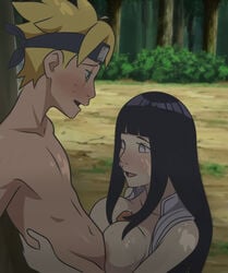 1boy 1girls against_tree age_difference anotheru big_breasts blue_eyes blunt_bangs boruto:_naruto_next_generations breasts female hyuuga_hinata incest kneeling long_hair male mother_and_son naruto naruto:_the_last naruto_(series) naruto_shippuden nipples open_mouth outdoors paizuri penis precum purple_hair scar scar_across_eye short_hair smiling standing straight sweat sweating time_paradox uzumaki_boruto yellow_hair