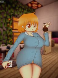 1girls :o big_ass big_breasts book brown_eyes clothed clothed_female clothing coat cowgirl_position female female_only flask huge_ass huge_breasts micurov minecraft orange_hair original potion pussy robe thick_thighs