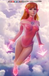 1girls 3d alternate_hair_color asian atom_eve atom_eve_(cosplay) blender blizzard_entertainment bodysuit breasts cosplay cute d.va egirl female female_only forceballfx ginger green_eyes hana_song invincible korean orange_hair overwatch petite pinup redhead solo teenager