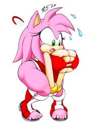 amy_rose big_breasts blush breasts cleavage clothed clothing eulipotyphlan feet growth hedgehog mammal raccoonshinobi sonic_(series) thick_thighs toes torn_clothing wide_hips