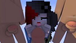 1boy 1girls 3boys 3d black_and_red_hair commission ellie_walls_(odysseyellie) fallout female gangbang goth goth_girl handjob horny horny_female human humanoid looking_at_another looking_at_partner looking_at_penis looking_at_viewer male male/female mine-imator minecraft multicolored_hair nude_male_clothed_female odysseyellie open_mouth sex spiked_hairband tagme vault_girl vault_suit