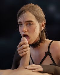 1boy 1girls 3d big_penis brown_hair choker ellie_(the_last_of_us) ellie_williams emberstock fellatio handjob large_penis licking licking_penis light-skinned_male lingerie looking_at_viewer naughty_dog open_mouth oral oral_sex pale-skinned_female pale-skinned_male pale_skin partial_male pov seductive_mouth the_last_of_us the_last_of_us_2 tongue_out white_skin