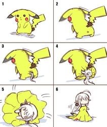 ambiguous_gender anal anus chibi clothing clothing_transformation comedy costume disguise dress dress_up female funny greenteaneko hair human humor mammal murid murine nintendo pikachu pokémon_(species) pokemon reveal rodent transformation video_games what white_hair