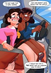 1boy 1boy1girl 1girls brown_hair clothed_sex connie_maheswaran cum cum_in_pussy cum_inside dark-skinned_female dark_skin driving female female_penetrated hesitant indian interracial interspecies male/female male_penetrating nervous no_pants partially_nude riding_penis sex sex_in_car shirt shirt_only steven_quartz_universe steven_universe steven_universe_future straight