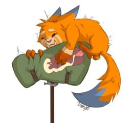 anthro balls bodily_fluids breeding_mount breeding_mount_use cum ejaculation fur genital_fluids genitals gnar league_of_legends looking_pleasured male orange_body orange_fur penis riot_games solo tapering_penis video_games yordle