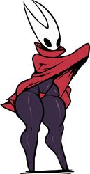 1girls 2021 anthro black_skin cloak clothing_pull color digital_media_(artwork) fecharis female hollow_knight hornet_(hollow_knight) insects micro_panties panties plump red_cloak shadow shiny_skin skindentation standing team_cherry thick_thighs video_games white_background wolflance