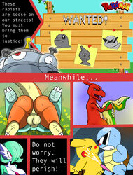 animal_genitalia animal_penis anthro anthro_on_anthro anthro_penetrated anthro_penetrating anthro_penetrating_anthro beaten bounty_hunter bruised bulbasaur charmander charmeleon comic crying crying_with_eyes_open cum cum_in_pussy cum_inside cum_on_body cum_on_face cum_on_upper_body furry furry_only gardevoir magnezone missionary_position nintendo pokemon pokemon_(species) pokemon_bw pokemon_dppt pokemon_mystery_dungeon pokemon_rgby pokemon_rse rape snivy snivythesuperior squirtle text text_box text_bubble wanted wanted_poster