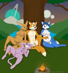 1boy 2020 3girls against_tree anthro balls blue_body blue_fur blue_hair breasts campfire canid canine casual_nudity digital_media_(artwork) domestic_cat emperorstarscream fara_phoenix felid feline felis female fennec flaccid forest fox fox_mccloud fur genitals group hair hand_on_stomach katt_monroe krystal looking_at_another looking_at_belly lying male male/female mammal multicolored_body multicolored_fur multiple_girls multiple_pregnancies nintendo nipples nude on_back on_lap orange_body orange_fur outside penis pink_body pink_fur plant pregnant pregnant_female pussy romantic_couple sitting social_nudity star_fox tan_body tan_fur tree two_tone_body two_tone_fur video_games white_body white_fur