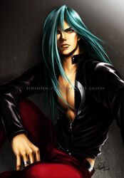 1boy annoying_watermark belt capcom jacket jeans lixin_wang male_only muscular muscular_male remy_(street_fighter) ring seductive_look serious_look signature simple_background solo_male street_fighter street_fighter_iii street_fighter_iii:_3rd_strike street_fighter_iii_(series) tagme turquoise_eyes turquoise_hair