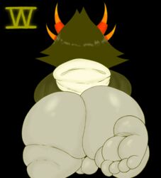 1boy ass balls big_ass black_background chubby_male clothing cute feet filthyopossum gay grey_skin hiveswap horns male ms_paint_adventures oblivious short_hair shortstack soles solo toes troll yellow_hair zebede_tongva