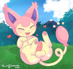 animal_genitalia animal_penis anus ass balls cute_face domestic_cat felid feline felis femboy feral fluffydasher genitals heart hi_res mammal nintendo pawpads penis pink_pawpads pink_penis pokémon_(species) pokemon skitty solo solo_male video_games