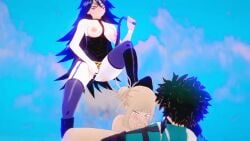 1boy 2girls 3d assisted_blowjob assisted_rape clothed_male_nude_female crying fellatio female femdom femsub foot_on_head forced_oral himiko_toga human izuku_midoriya light-skinned_female light-skinned_male male midnight_(my_hero_academia) my_hero_academia naked_female nemuri_kayama oral pushing_down rape sadistic_girl whip