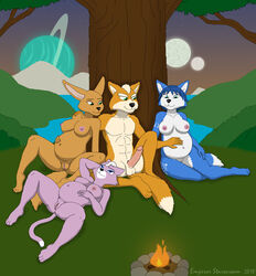 1boy 2018 3girls against_tree anthro balls blue_body blue_fur blue_hair breasts campfire canid canine casual_nudity digital_media_(artwork) domestic_cat emperorstarscream erection fara_phoenix felid feline felis female fennec forest fox fox_mccloud fur genitals group hair hand_on_stomach harem katt_monroe krystal looking_at_another looking_at_belly lying male male/female mammal multicolored_body multicolored_fur multiple_girls multiple_pregnancies nintendo nipples nude on_back on_lap orange_body orange_fur outside penis pink_body pink_fur plant pregnant pregnant_female pussy romantic_couple sitting social_nudity star_fox tan_body tan_fur tree two_tone_body two_tone_fur video_games white_body white_fur