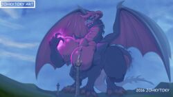 1girls busty_feral destruction dragon enormous_breasts female feral johkytoky macro solo standing wings