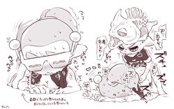 2boys anal anal_insertion anal_sex black_clothing black_shirt black_t-shirt blush blush_lines chibi closed_eye clothing convenient_censorship digital_art digital_drawing digital_drawing_(artwork) digital_media digital_media_(artwork) fierce_fishskull_(splatoon) gay glasses gritting_teeth head_down_ass_up hivemind_antenna_(splatoon) holding_another holding_midriff holding_waist humanoid_pointy_ears inkling inkling_boy light_skin male male/male male_only mask_(marking) monochrome motion_lines obscured_penetration panting partially_clothed ponytail pseudo_hair shaking shaking_lines shirt simple_background skull skull_on_head splatoon splatoon_(manga) steamy_breath sweat t-shirt tentacle_hair tentacles thrusting translation_request unzipped unzipped_jacket white_background young young_on_young younger_male younger_penetrated younger_penetrating かえろう